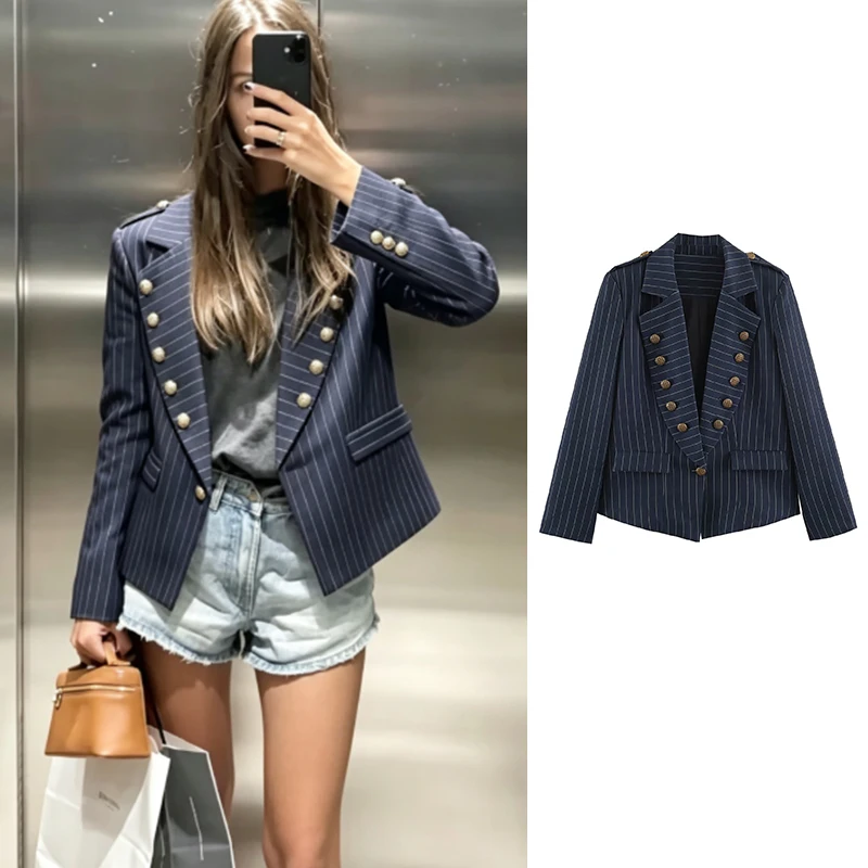 Autumn Women's Blazers Blouse 2026 New Fashion Striped Slim V-neck Office Blazers Autumn Street Chic Youth Travel Jackets Blouse