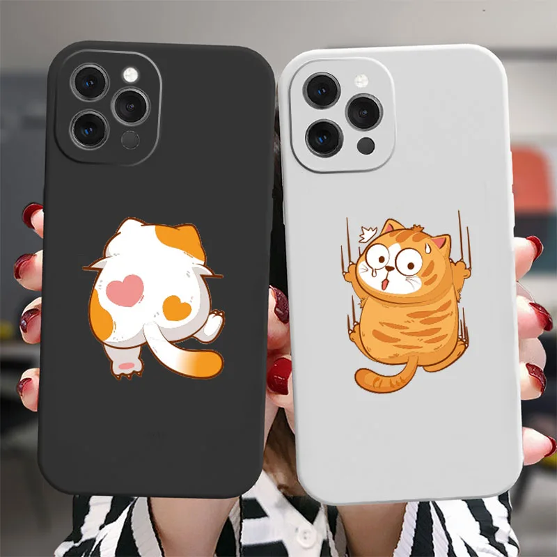 Cute Crawling Cat Phone Case For iPhone 14 15 12 11 13 Pro XS Max 13Mini XR X 7 8 15 Plus SE Soft Silicon Back Cover Skin Fundas