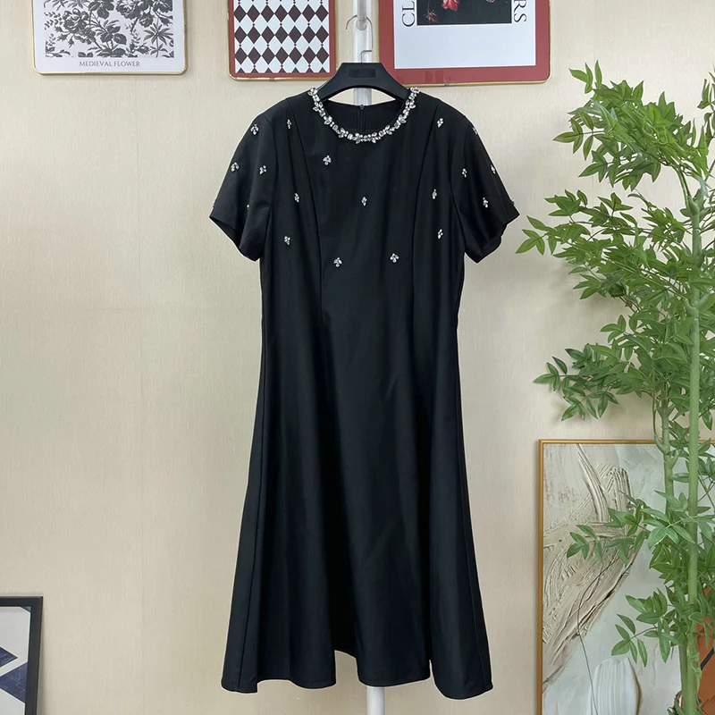 

ZJYT женское элегантное платье миди с бриллиантами, повседневное летнее черно-белое модное вечернее платье с короткими рукавами, 2025 г., новый дизайнер, Vestidos