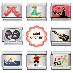 Fshion Women Men New Sport Dancing Swimming Yoga Charms Links Fit 9mm Bracelets Stainless Steel Making DIY Jewelry