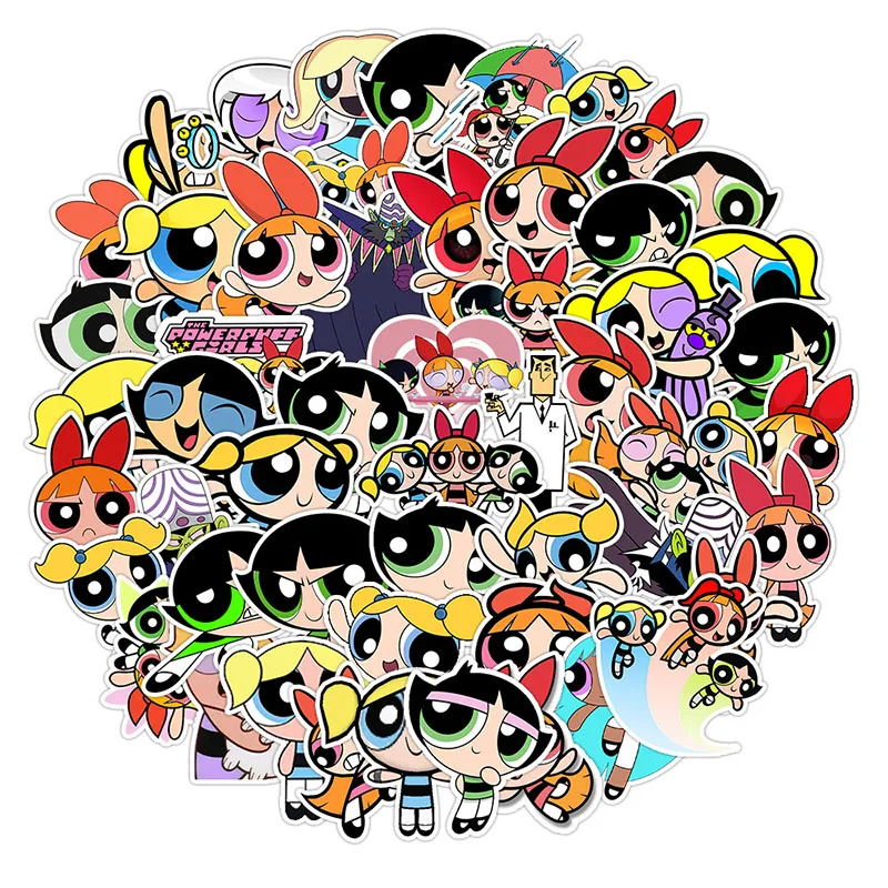 50PCS Powerpuff Girls  DIY Cartoon Stickers Phone Trunk Refrigerator Waterproof Anime Stickers Anime Figure Image Toys Sticker