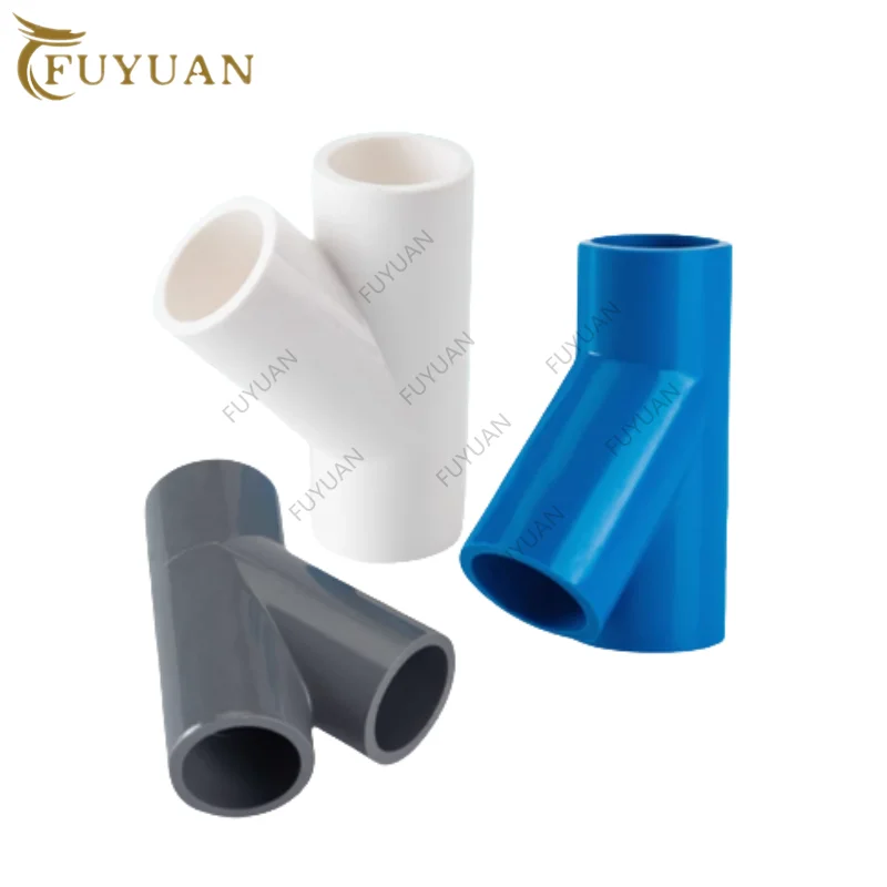 ID 20 25 32 40 50 63 75-160mm PVC Oblique Tee Connector 45 degree Tilted Three Way Joints Garden Irrigation Y type pipe fittings