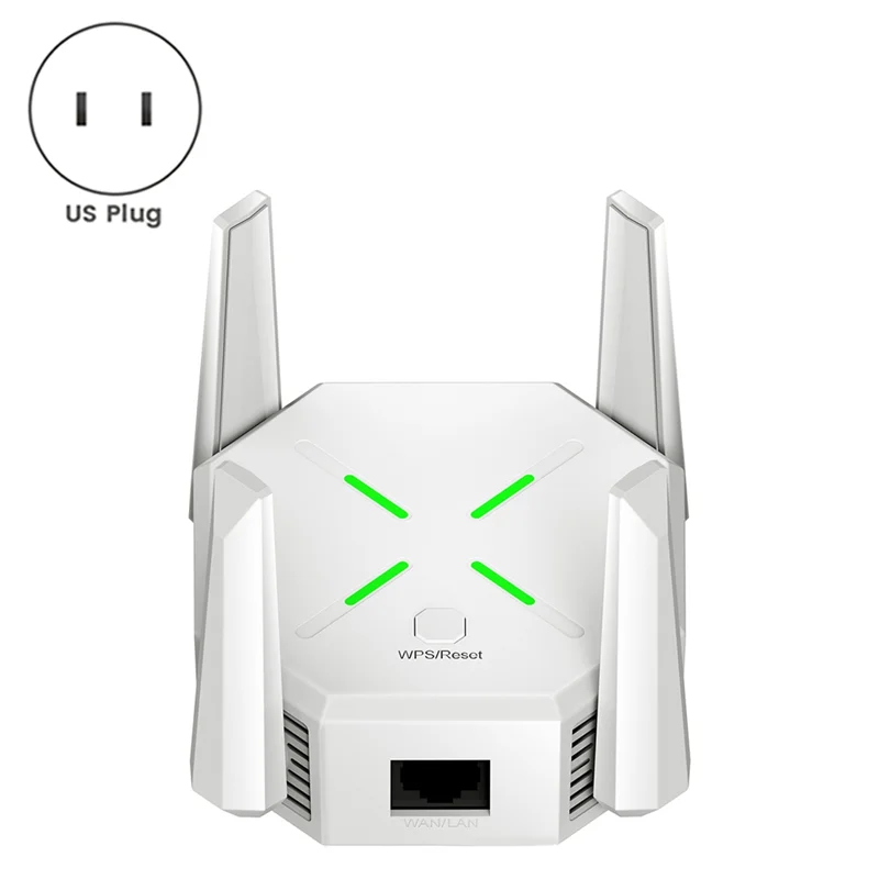 Nuovo! !Estensore di segnale WiFi con doppia banda da 1200 Mbps (fino a 10.000 piedi quadrati) con 4 antenne, configurazione a 1 rubinetto e porta Ethernet Spina americana