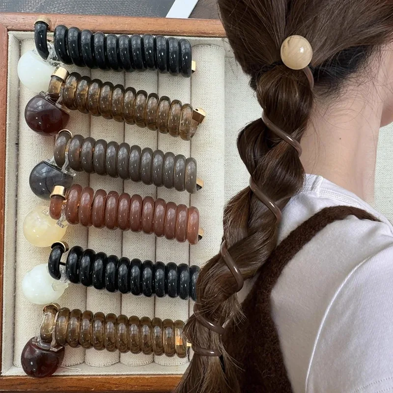 1/4 Piezas Diadema Retro con Bola, Coletero Elástico con Cable Telefónico Vintage, 4 Piezas de Coleteros Elásticos para Trenzas, Cola de Caballo, para Niñas y Mujeres