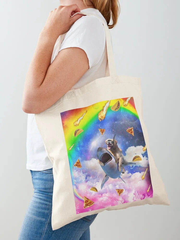 

Space Golden Retriever Dog Riding Shark Rainbow Tote Bag female bag Women's handbag Women's bag Eco