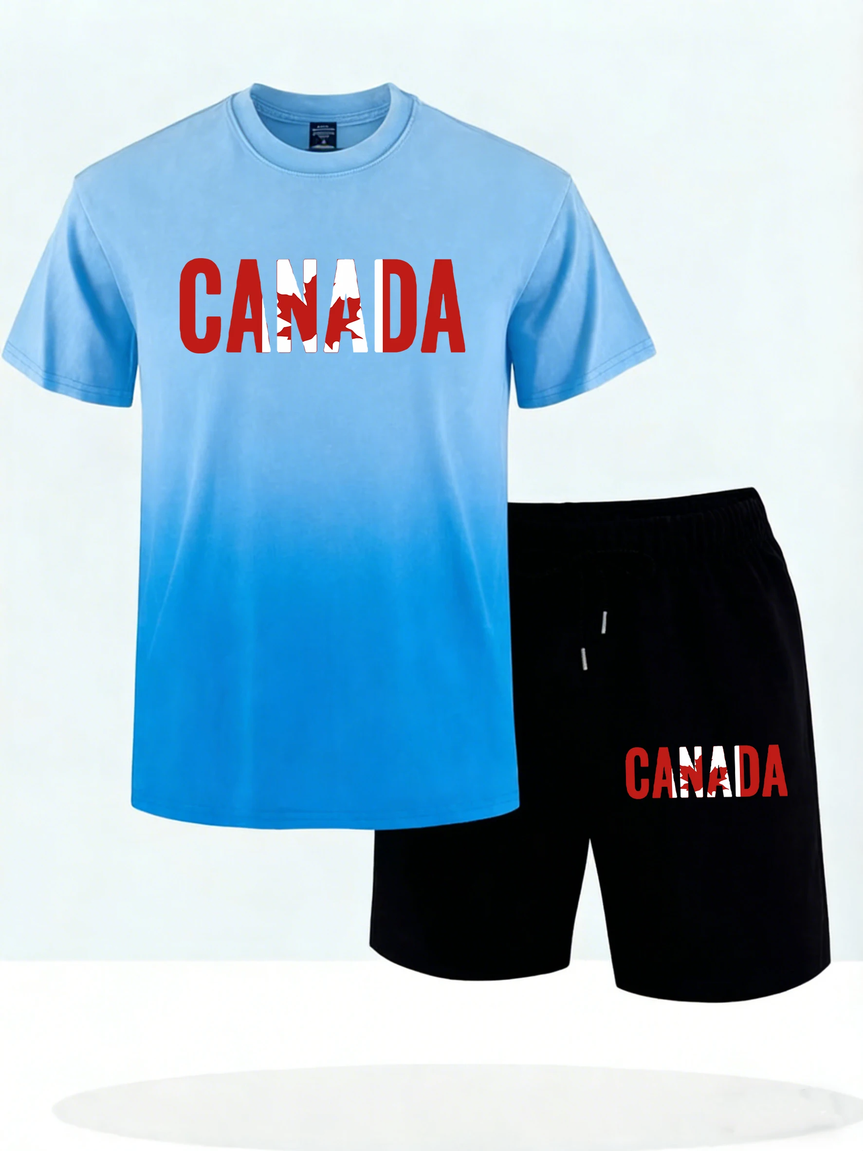 

Canada Maple Leaf Printed Male Summer Soft Tie-Dye Short Sleeve Set Loose New T-Shirt Stretch Fitness Shorts Comfortable Tees