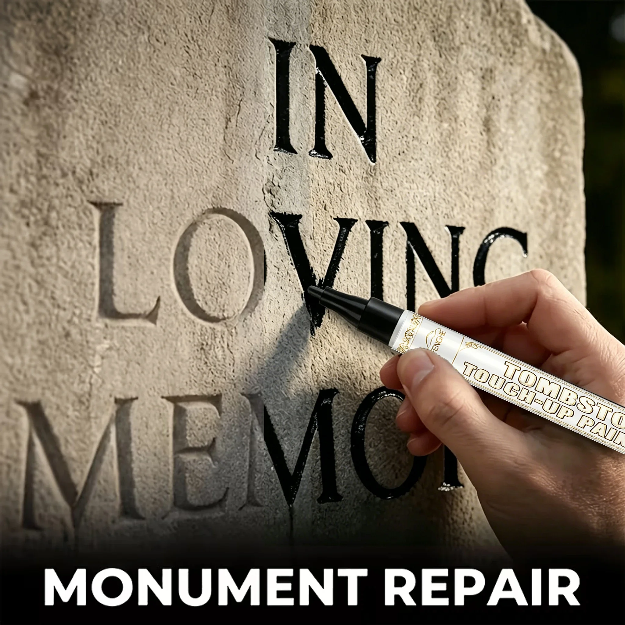 Anti-Fade Tombstone Letter Repair Pen, Durable Marker for Granite Monument & Epitaph Restoration