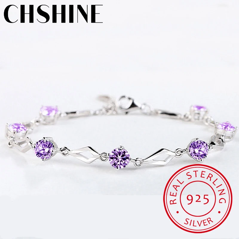 Pulsera de plata de ley 925 con amatista para mujer, brazalete de boda, regalo, 925