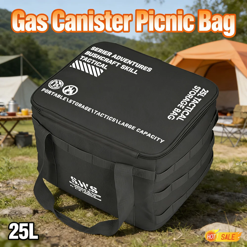 

25L Camping Storage Bag Large Capacity Outdoor Camping Organizer Multifunctional Travel Tableware Handbag for Family Activities