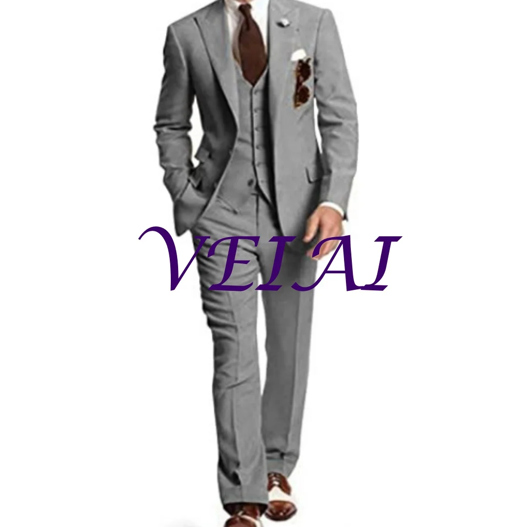 

Бежевый мужской костюм Homme по индивидуальному заказу, комплект из трех предметов, свадебные смокинги, одежда для жениха, жениха, выпускного вечера, вечерние, приталенный деловой пиджак + жилет + брюки