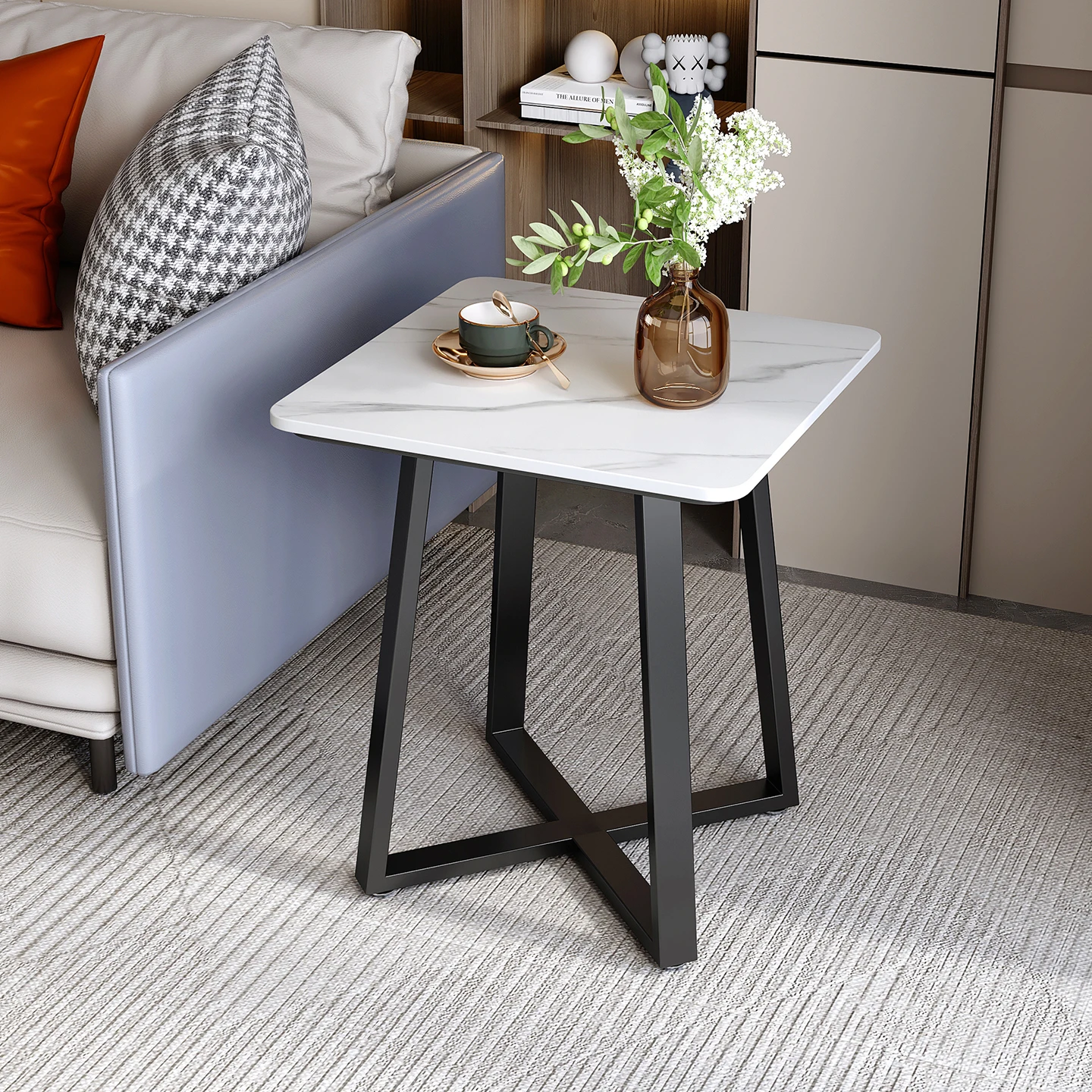 Slate edge table removable small coffee household living room corner sofa side cabinet double shelf minimalist
