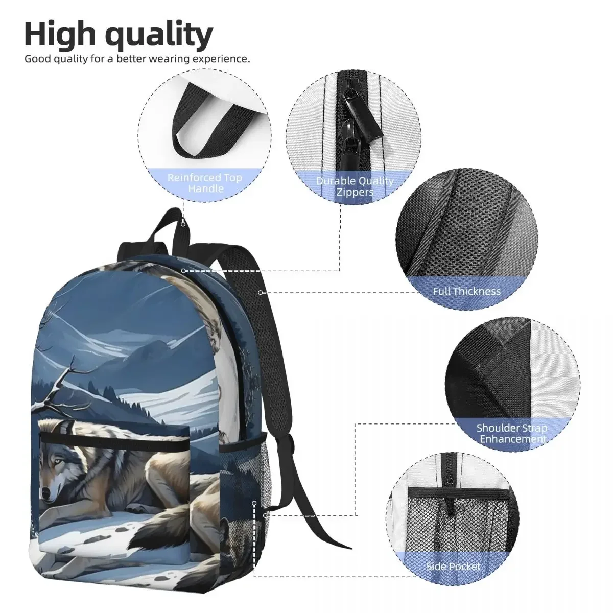 Wolf Lay Down In The Snow Backpack Daypack Large Capacity Children BookBag School Bag Shoulder Bags for Men Women