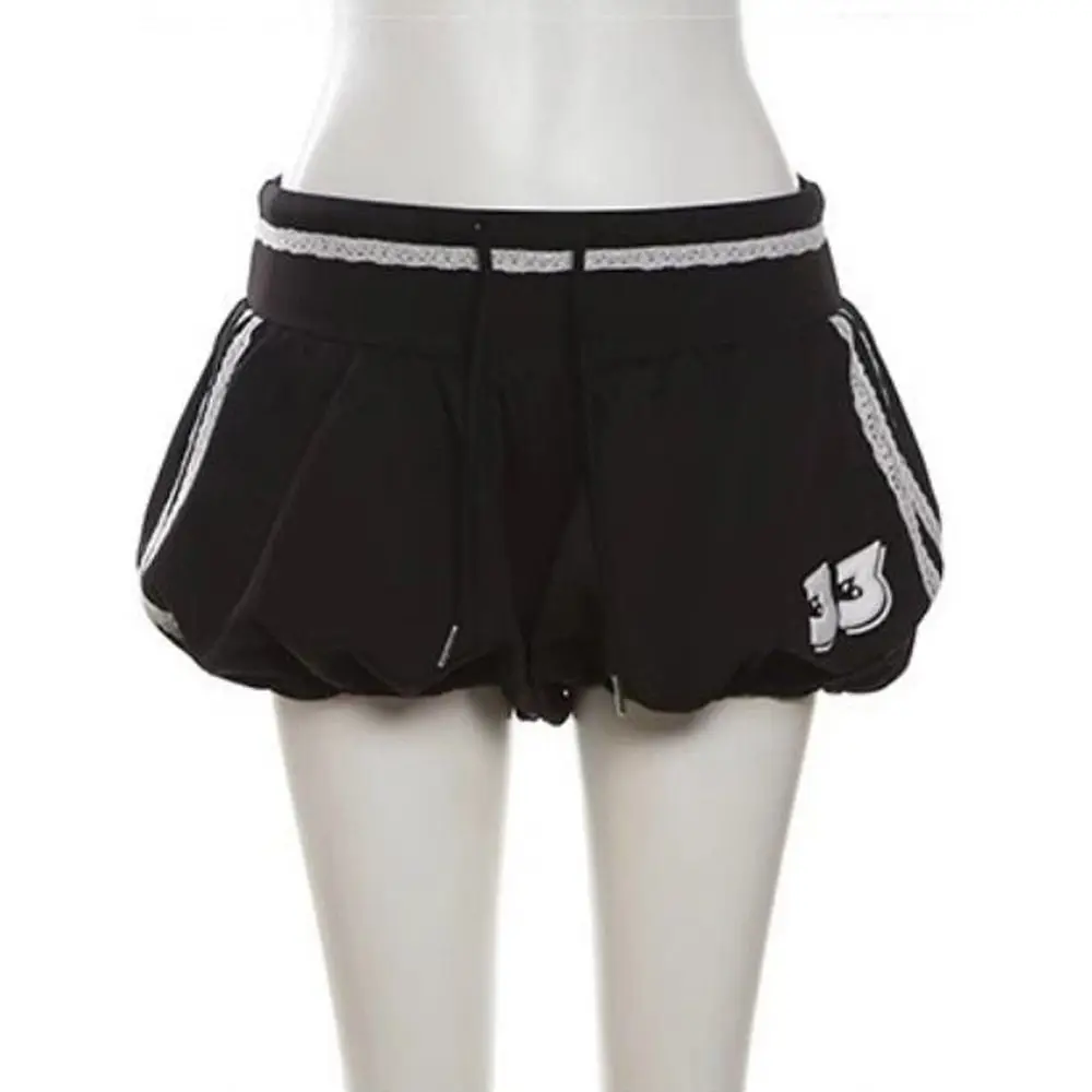 Pantaloncini a vita alta con sbuffo stile americano fresco Pantaloni corti con coulisse a righe casual Pantaloni sportivi larghi Pantaloncini a gamba larga Donna Estate