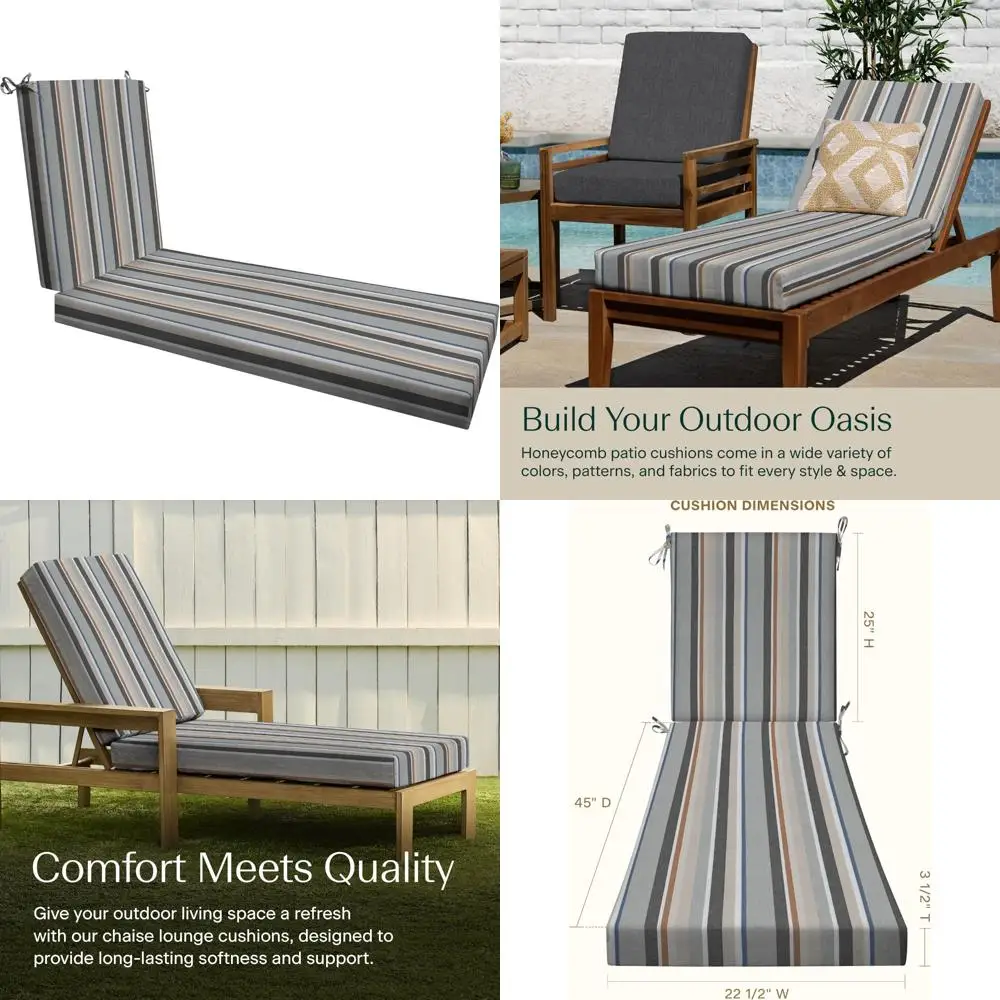 

Outdoor Chaise Lounge Cushion, 22.5 x 70, Stripe Stone Beige, Patio Furniture Cushion for Relaxation