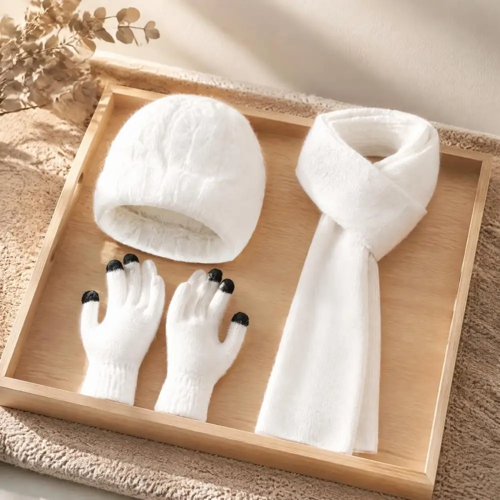 3pc Winter Knitted Hat Scarf Gloves Set for Women Men Cold Proof Ear Protection Scarf Warm Skullies Outdoor Cycling Skiing