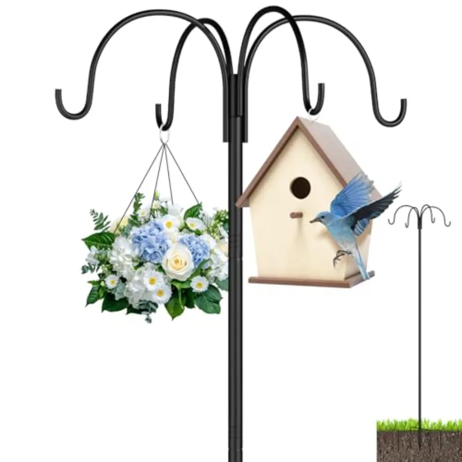 

4-Hook Bird Feeder Pole103 Inch Adjustable Shepherds Hooks Multi Feeder Hanging Hooks with 5 Prong Base Hummingbird Feeder Part
