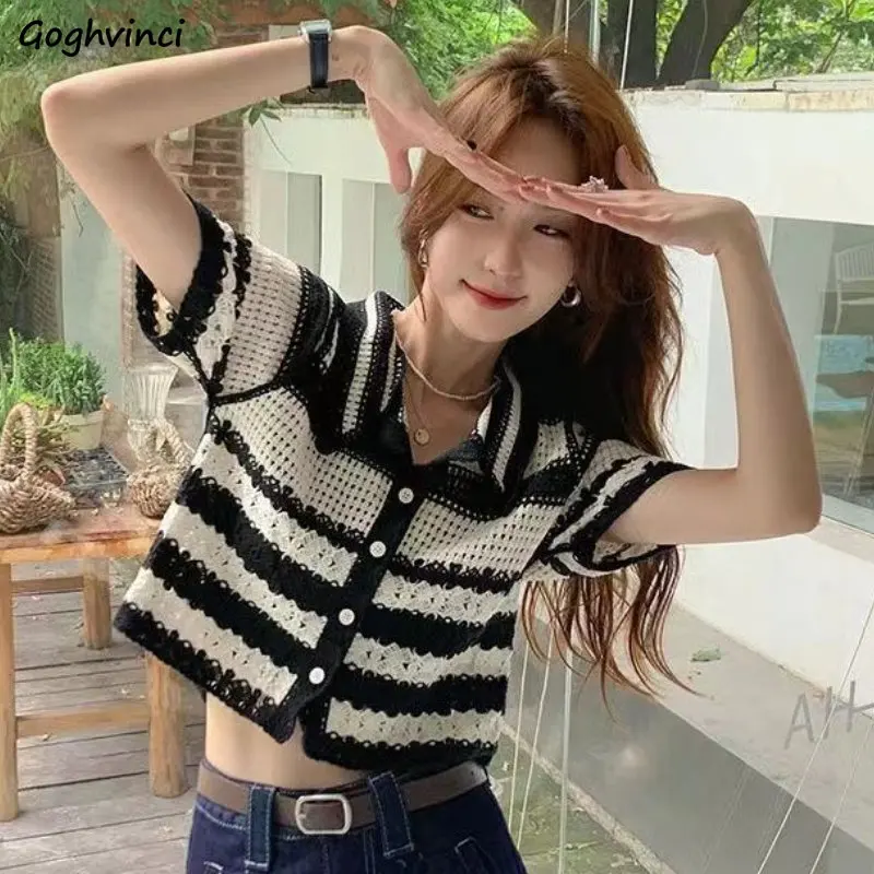 

Striped Cardigan Women Casual Harajuku Female Summer Korean Style Popular Vintage Comfort Gentle Age-reducing All-match Loose