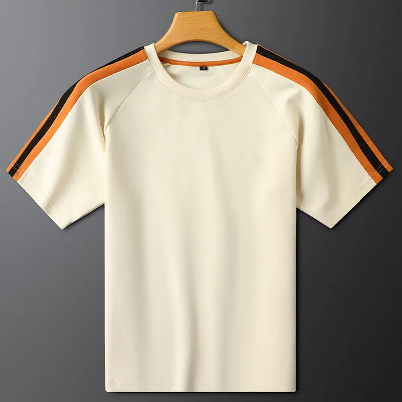 

Fashionable summer thin casual sports T-shirt men slim round neck men shoulder stripes