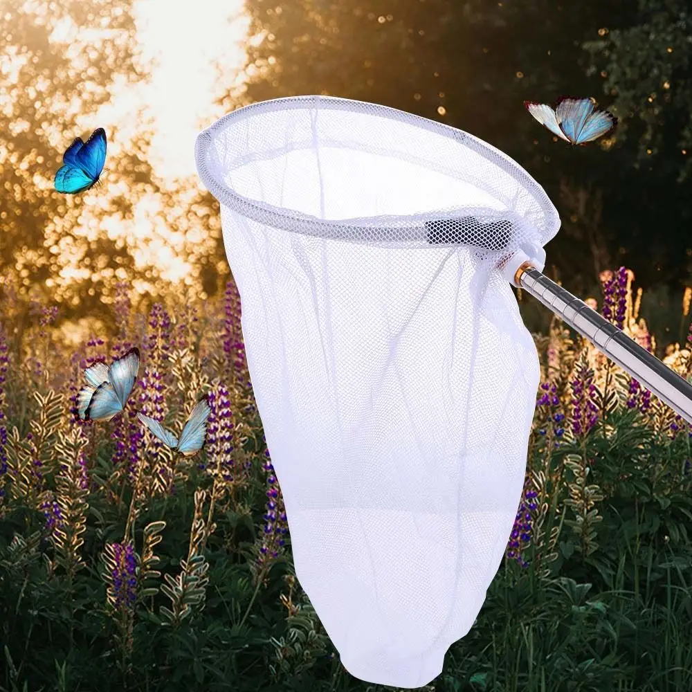 Stainless Steel Telescopic Butterfly Net Fast Folding Extendable Handle Flying Animals Capture Net Manual Nets Telescopic