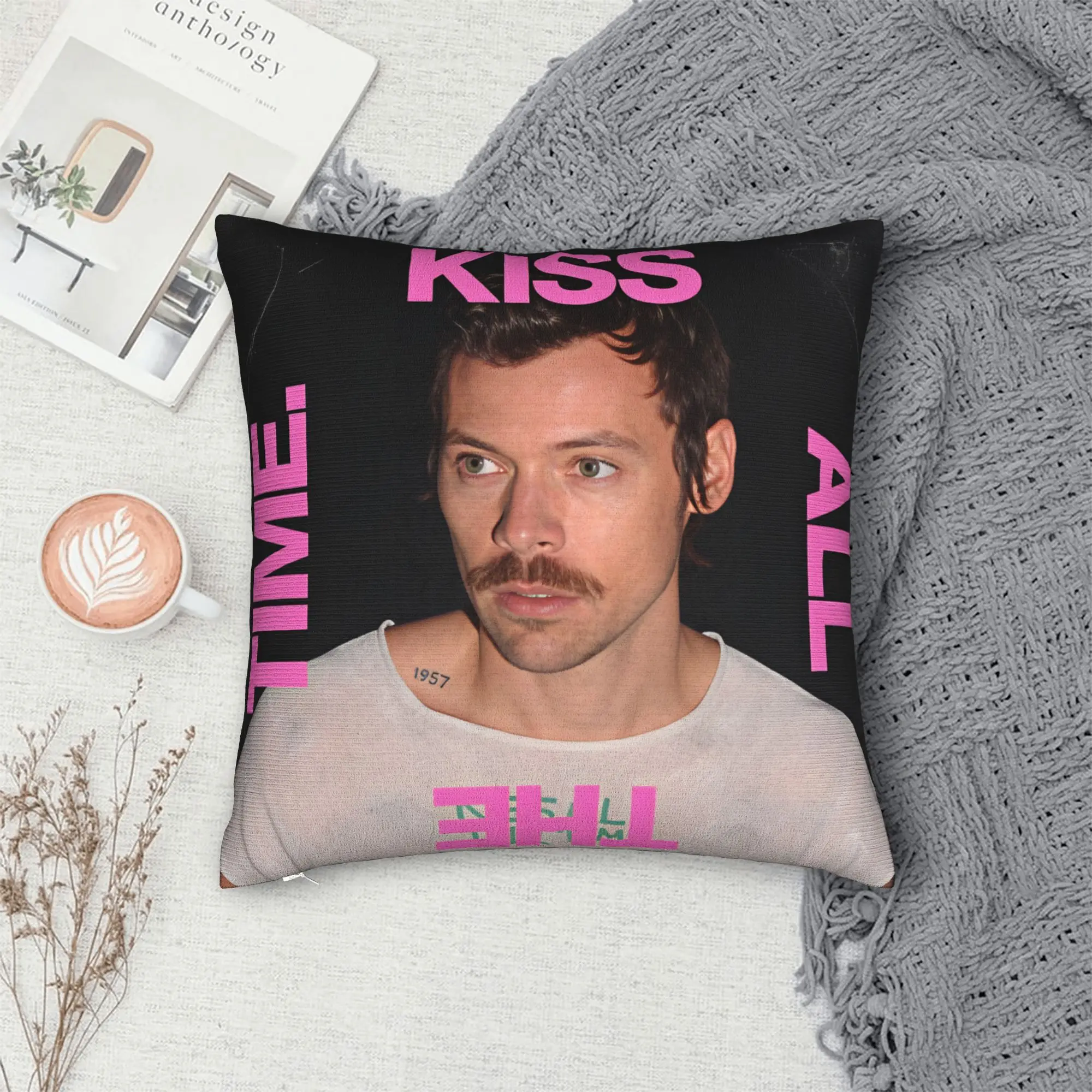 Pillow Case Harrys S-Styles Kiss Al the Time Square  Pillow Cover For Wedding Party Home Decor Funny Pillowcases