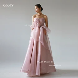 OLOEY Elegant Fairy Blush Pink Evening Dresses Korea Solid Color Strapless Wedding Party Dress Photoshoot Ankle Length Prom Gown