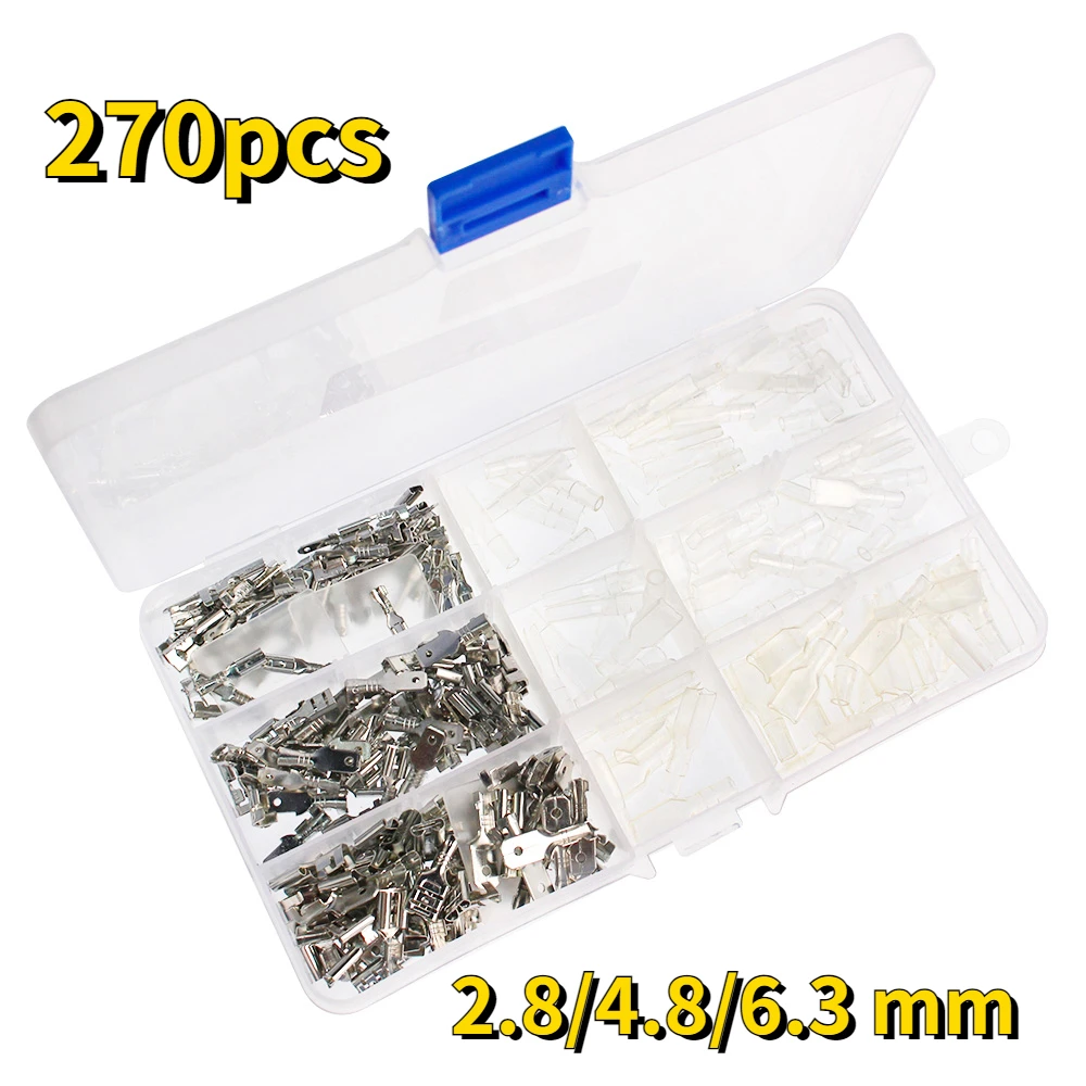 270pcs 2.8/4.8/6.3 Mm Insulation Crimping Terminal Electrical Wire Connector Male and Female Plug Spring Terminal Kit