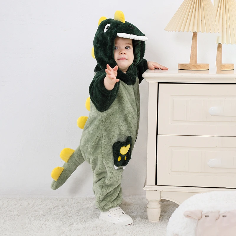 Winter Newborn Baby Clothes Romper Boy Girl Onesie Kigurumis Dinosaur Cosplay Costume Infant Warm Hooded Zipper Outfit jumpsuits