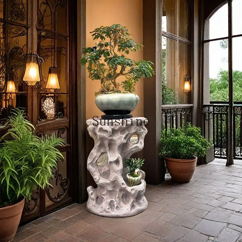 New Chinese style courtyard imitation stone pier garden balcony succulent bonsai fish tank rack