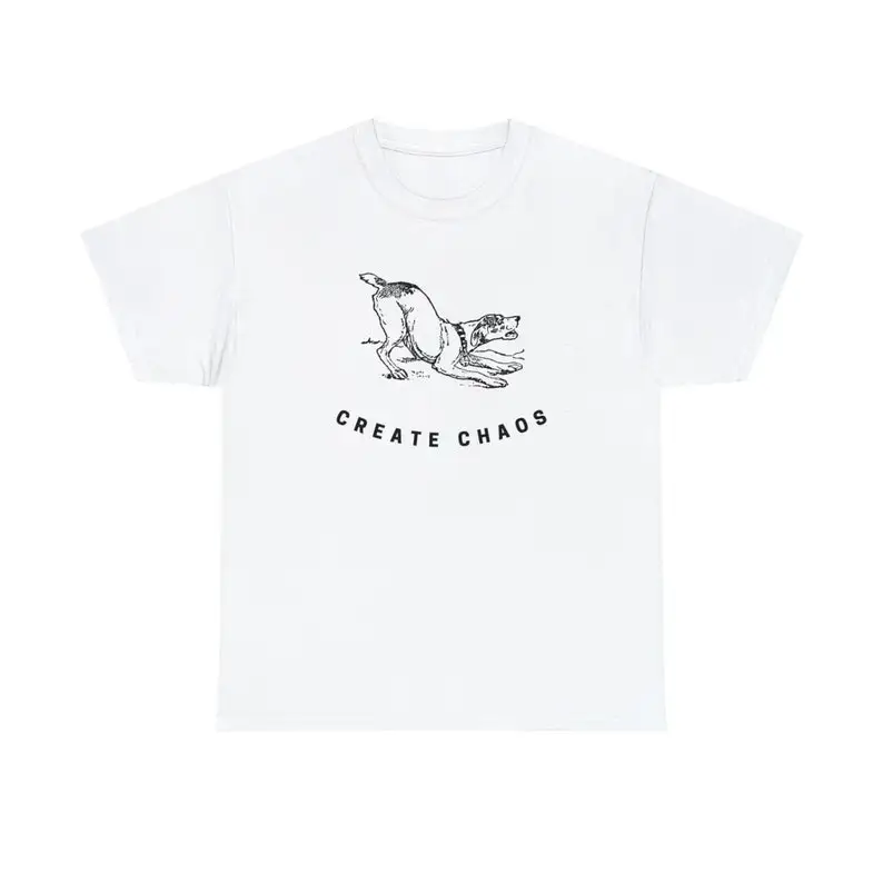 Create Chaos | Hardcore Barking Dog Graphic T Shirt | Chaotic Growling Dog Unisex Heavy Cotton Tee