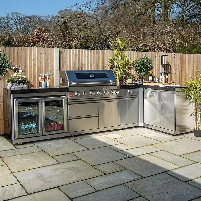 Waterproof Fireproof Zero Formaldehyde Stainless Steel Modular Outdoor Kitchen Cabinets with Sink Faucet Hinge BBQ Customized