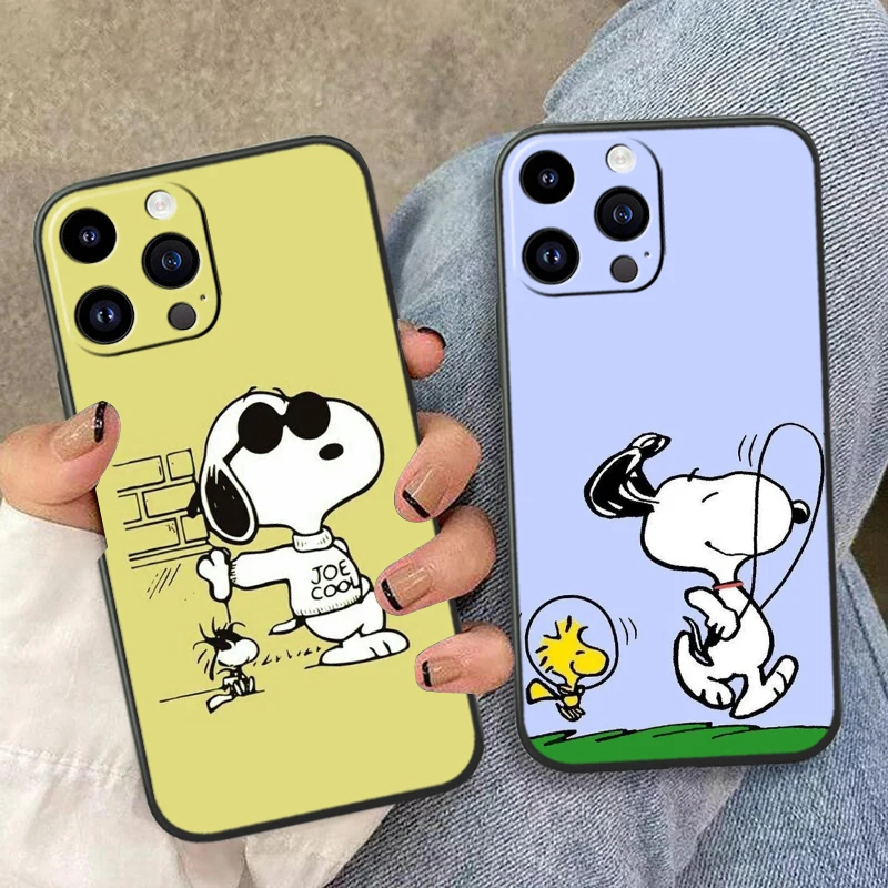 Cartoon Snoopy Cool For Apple iPhone 15 14 13 12 Mini 11 XS XR X 8 7 Pro Max Plus Soft Silicone Black Phone Case