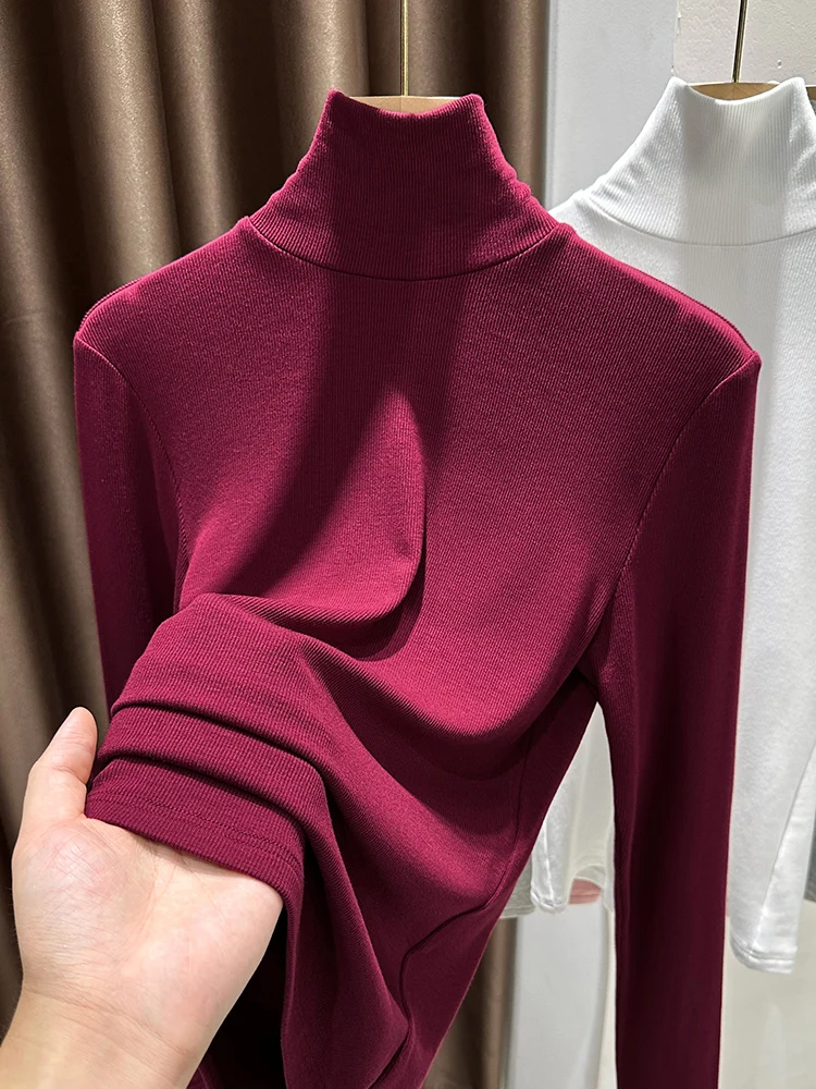 

Sli Red f High Ne Knitted Base irt Women's Autumn Winter Warm Inner Wear T-irt Faionable Top Soft Cotton Blend