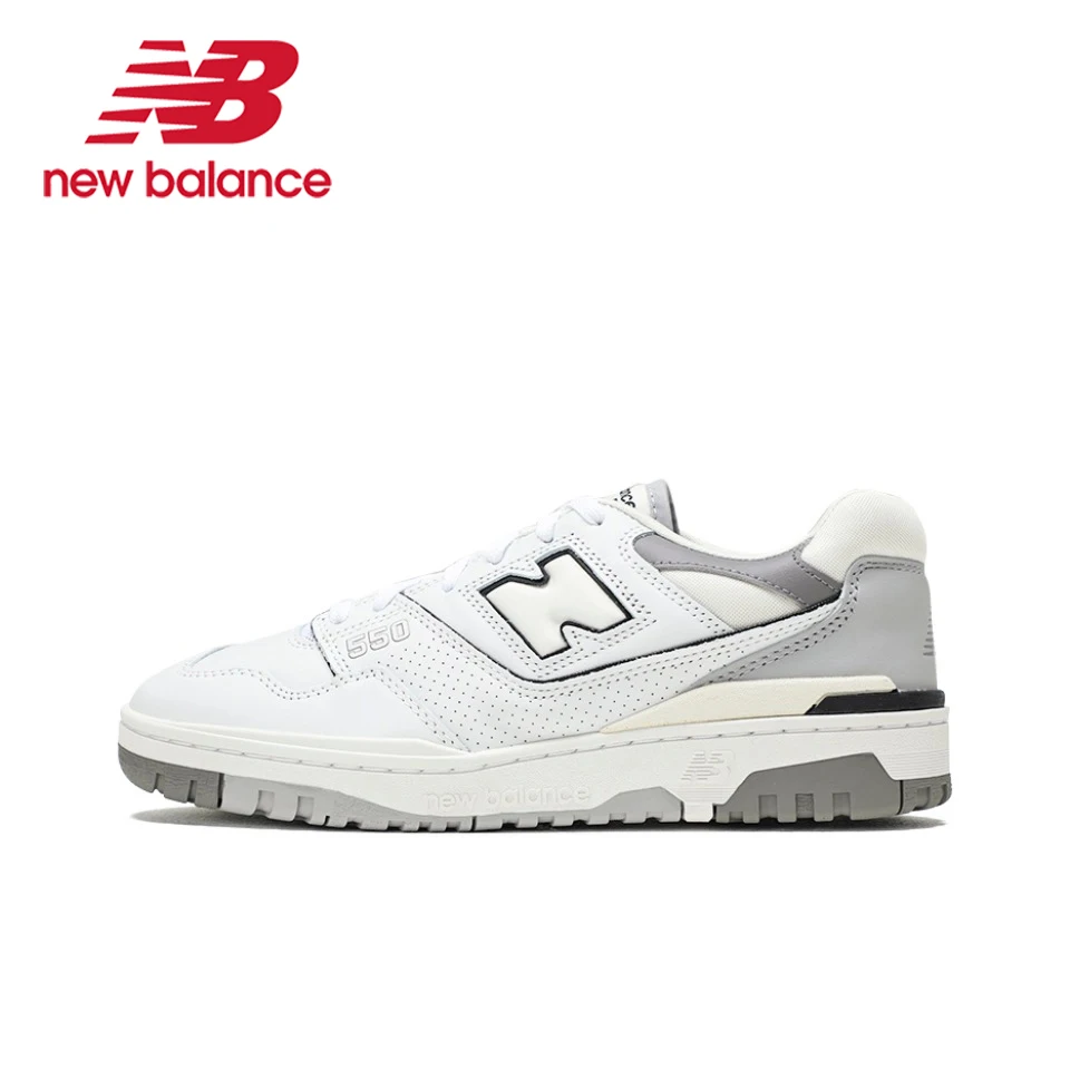 Original New Balance NB 550 Classic Vintage Faux Leather Casual Men\'s and Women\'s Running Shoes White Silver BB550PWA