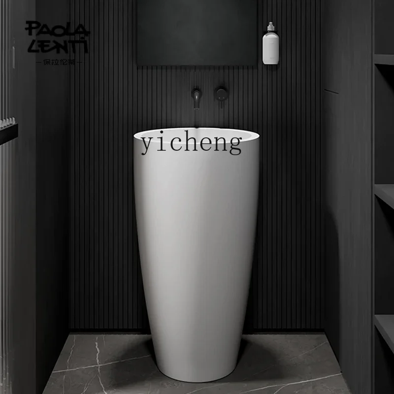 Zz bodenstehendes Waschbecken aus Kunststein, Badezimmer, runder Waschtisch, Säulenwaschbecken.