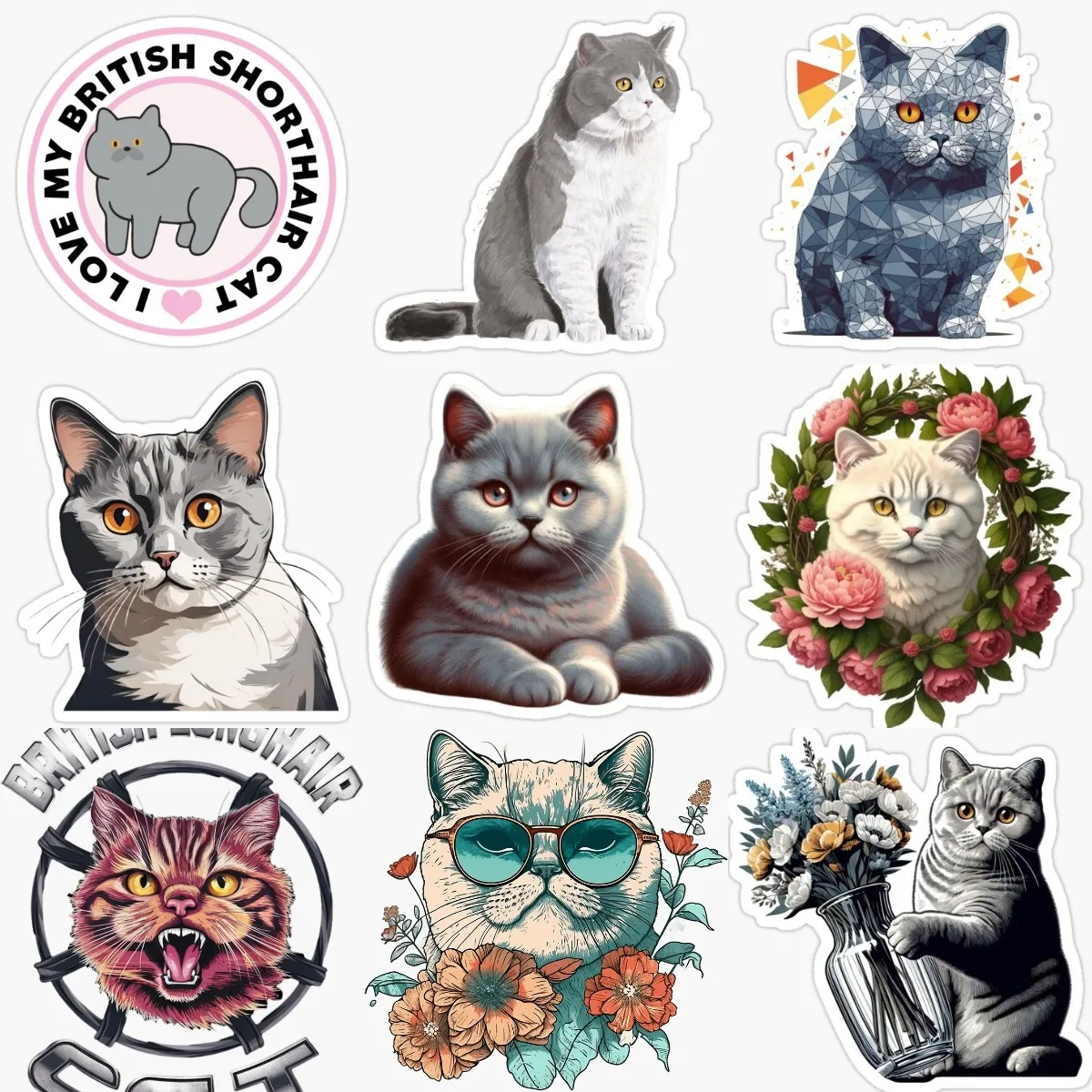 Creative British Shorthair Cat Pets PVC Sticker Decorate for Car Fridge Van Door Wall Bicycle Window Decal Accessories