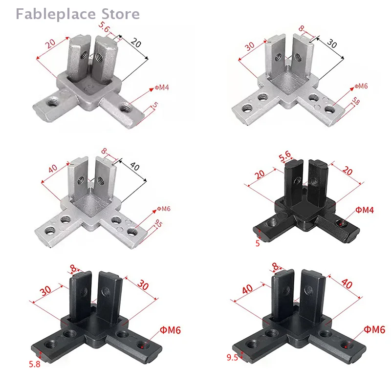 4pack 3-Way End Corner Bracket Connector For T Slot 2020 3030 4040 Aluminum Extrusion Profile 3-dimensional Bracket Parts view 5