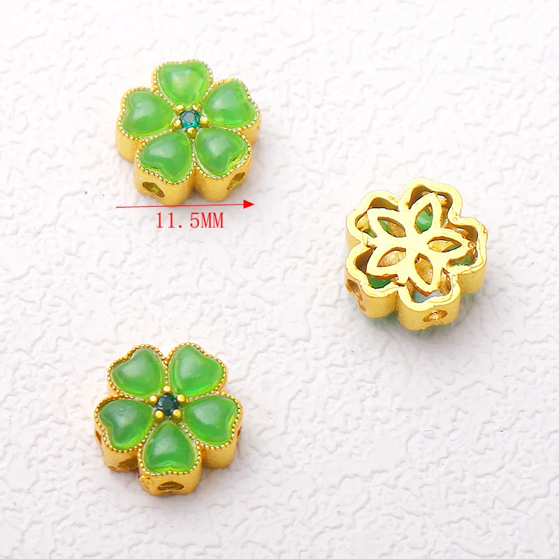 5pcs Copper-gold-plated Cat-eye Inlaid Beads Imitation Jade Transport Beads DIY Bracelet Necklace Accessories Jewelry Materials