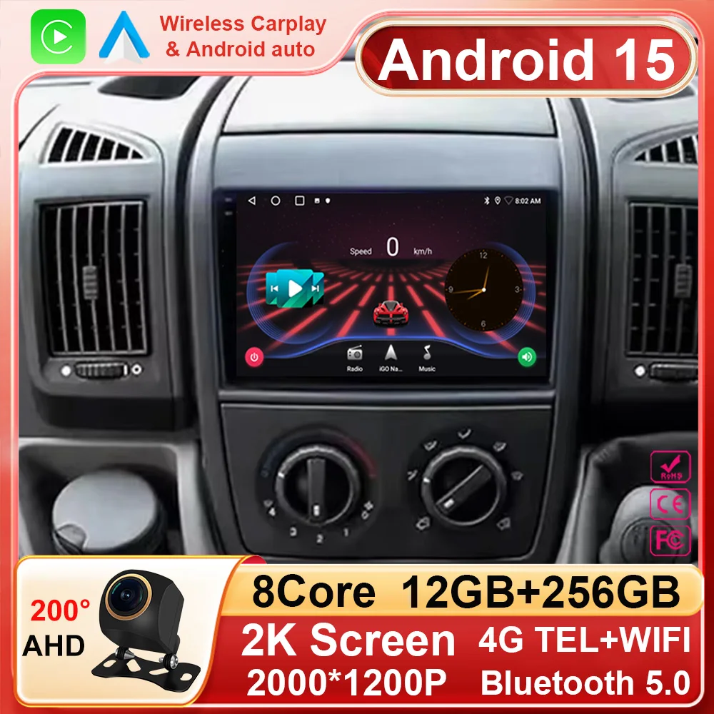 Android 16 For Fiat Ducato 2005-2023 Citroen Jumper Peugeot Boxer Dodge Ram 2500 Wireless Carplay Android Auto Multimedia 4G GPS