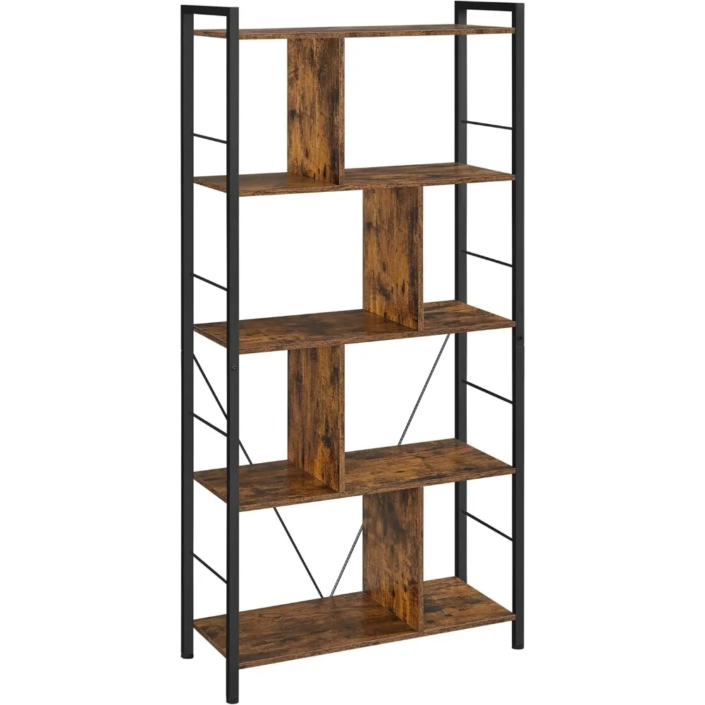 Bookshelf, 5-Tier Bookcase, Storage Shelving Unit, Display Shelf with Open Compartments for Living