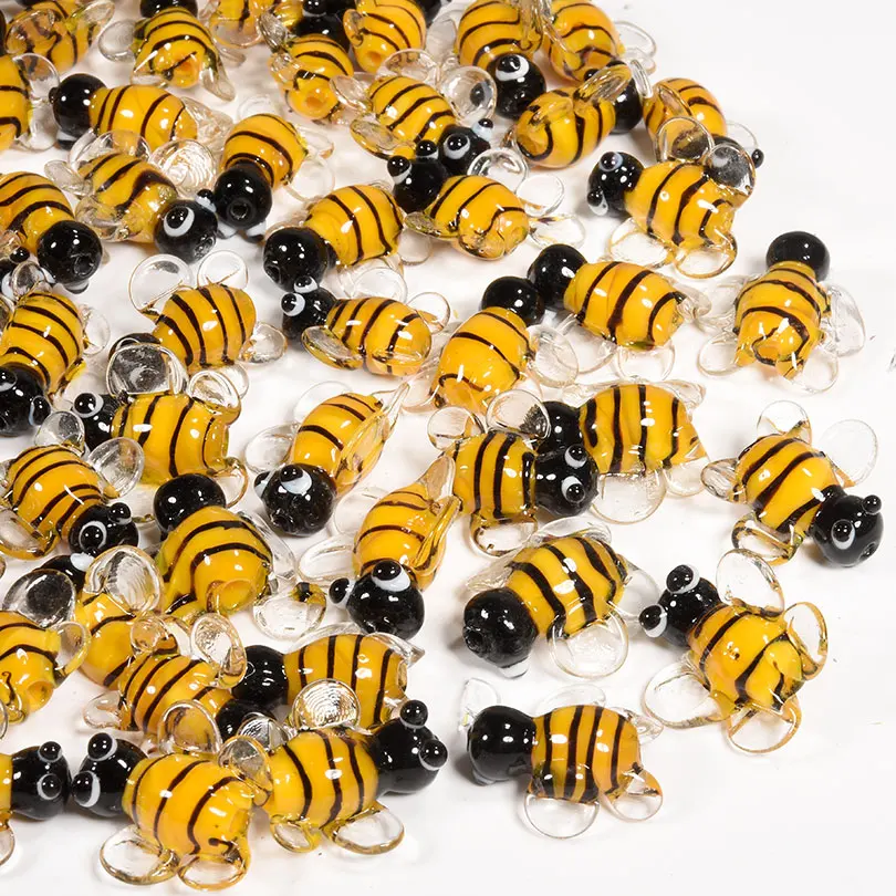 7Pcs New Kawaii Lovable Yellow Little Bee Charms Handmade Glass Beads For Making Diy Bracelet Necklace Jewelry Accessories