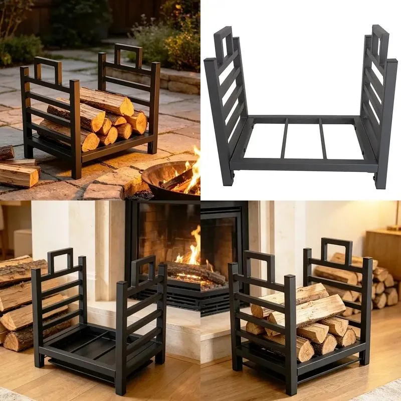 Modern Minimalist Metal Firewood Stand Easy to Assemble Fireplace Wood Storage Rack Indoor Outdoor Fire Pit Log Holder