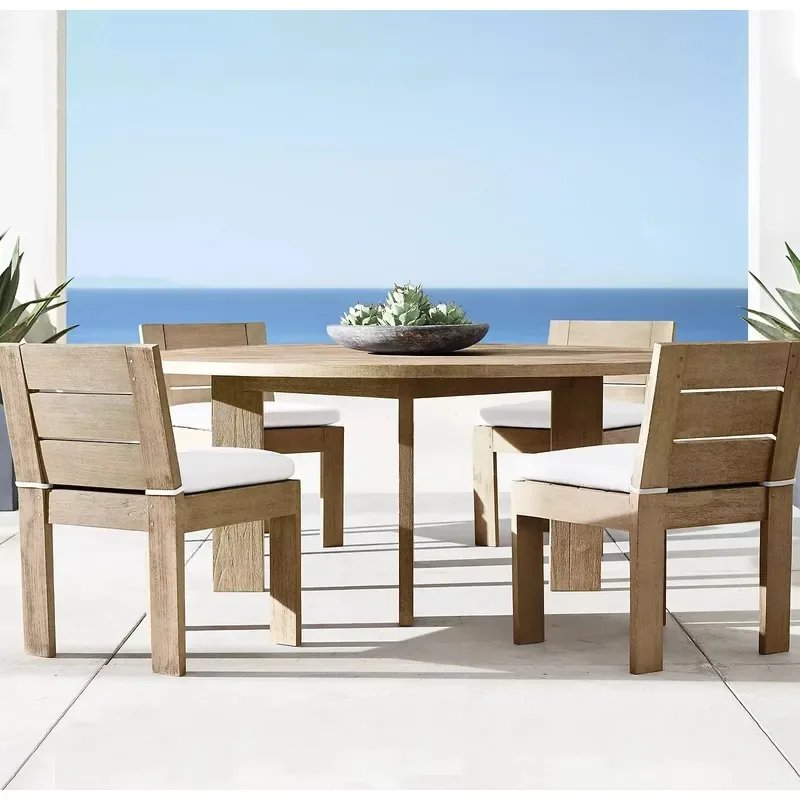 High Quality Outdoor Teak Wood Round Dining Table Set with 4 Chairs