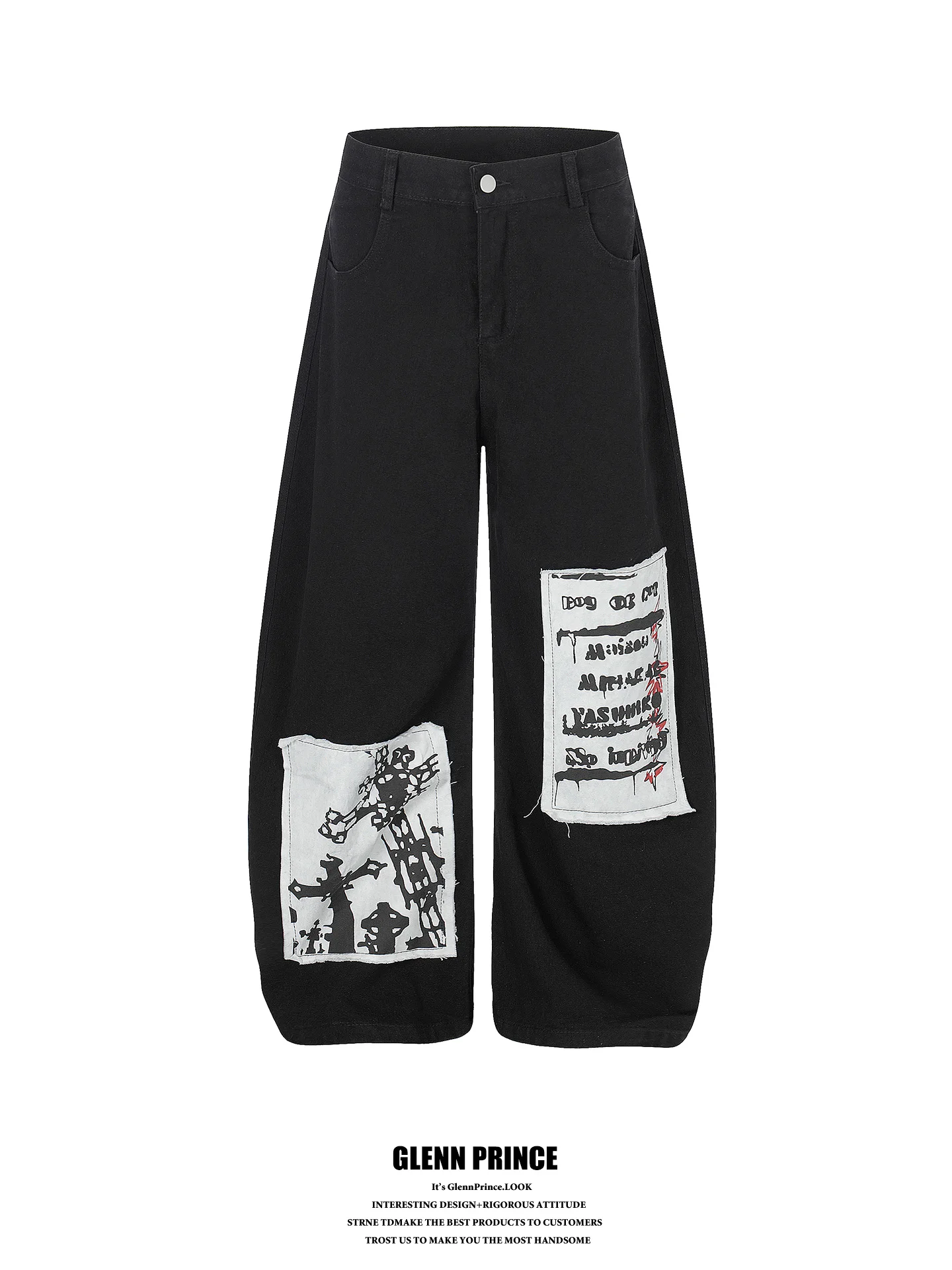 

American High Street Vintage Patchwork Wide Leg Jeans Men's Street Dance Jazz Workwear Loose Fit Long Trousers