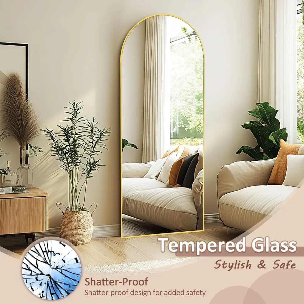 Espelho de corpo inteiro estilo arqueado - Espelho de chão 59 x 18 para parede, quarto, banheiro, sala de estar - acabamento dourado