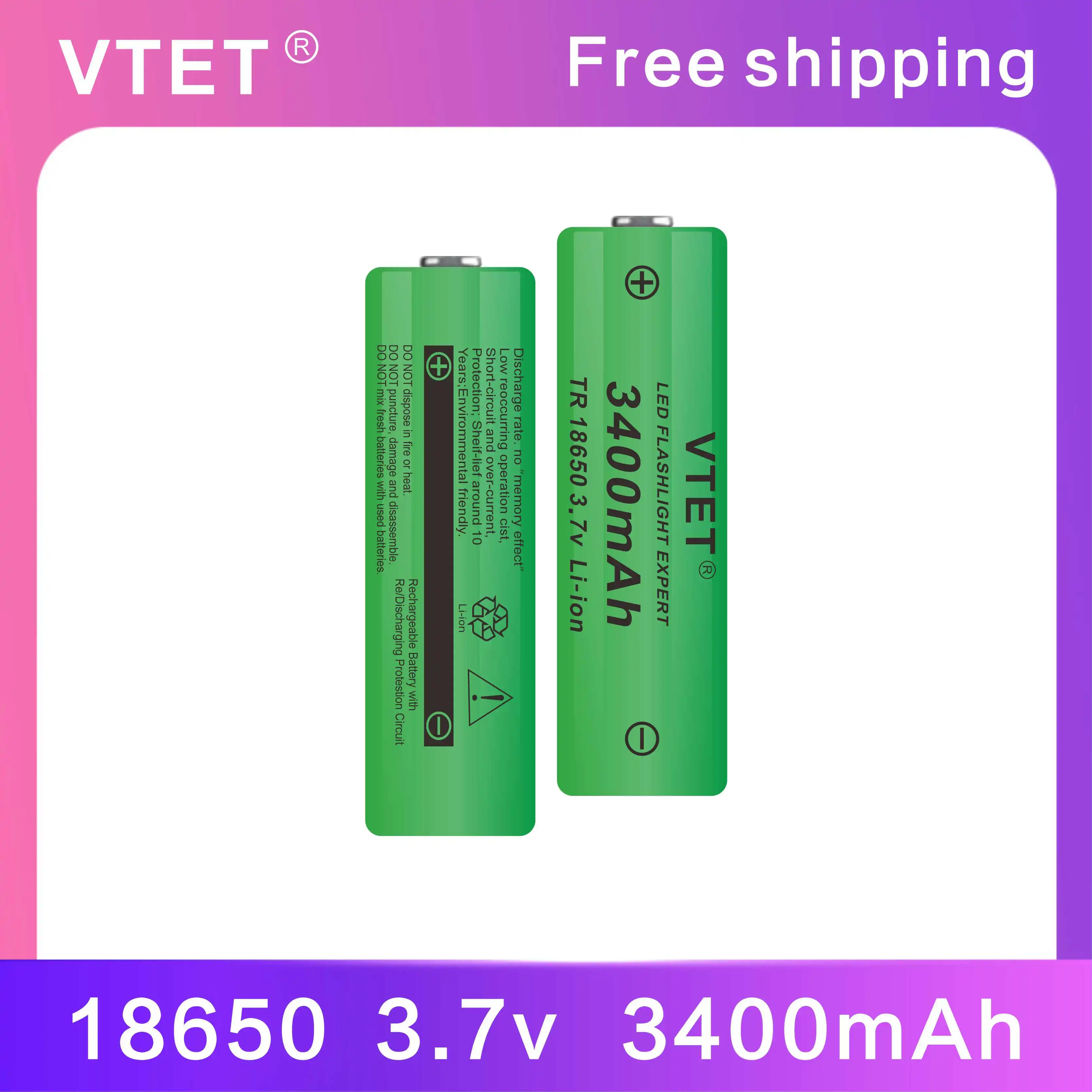 2024New18650 Battery 3.7V 3400mAh Rechargeable Li-ion Battery for Led Flashlight Toys Fan Battery DIY Make High Quality Reusable