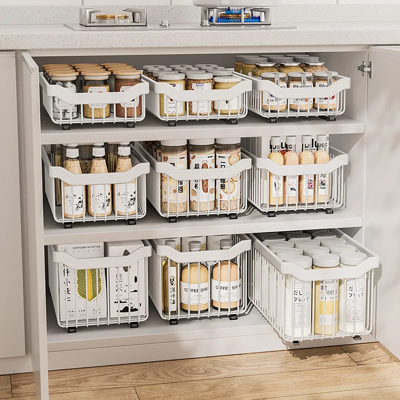 

Under Sink Organizers Rack Pull Out Medicine Cabinet Layered Storage Basket Kitchen Seasoning Bowls Drawer Holder Storage Box