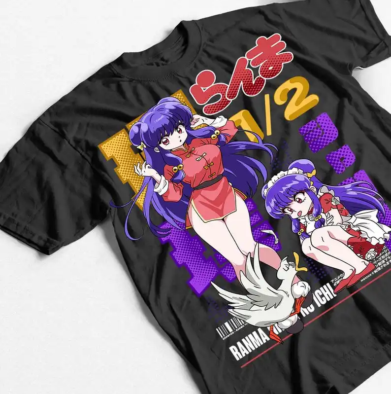 Camiseta de Anime Ranma 1/2, Ropa con Personalidad de Anime, para Amantes del Anime, Ropa de Uso Diario, Talla Grande, Unisex, Ropa Urbana de Alta Calidad