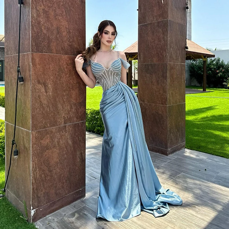 Thinyfull 2025 suknie wieczorowe o kroju syreny paski spaghetti koraliki Party Dress kobiety nocne koktajlowe suknie na bal maturalny dostosowane