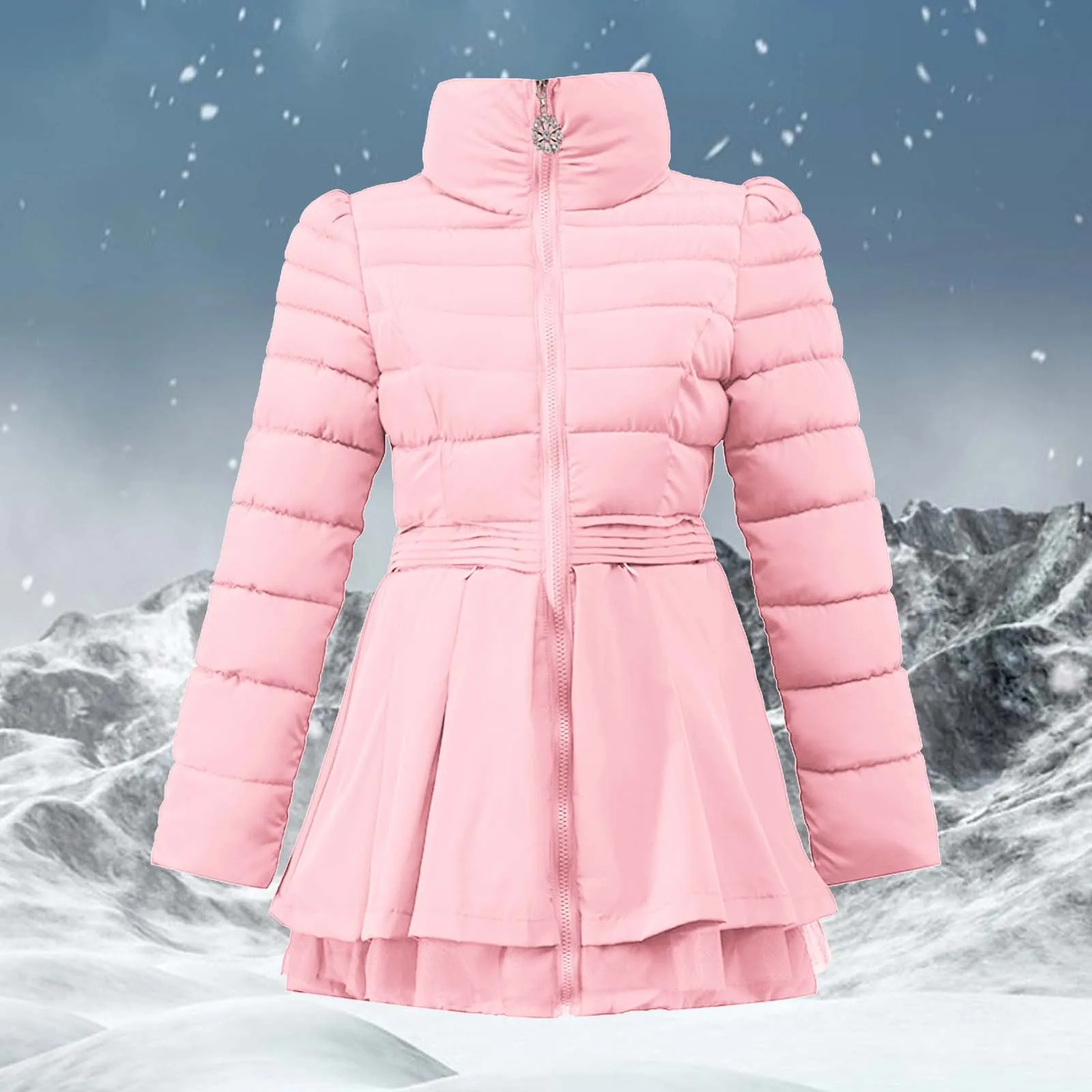 

2024 Female Padded Jackets Women Mid-Length Winter Parka Coats Fashion Dress Hem Solid Color Outwear Thick Ladies Cotton Coats