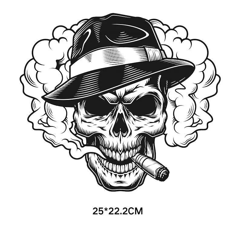 Punk Skull Street Cool Skull Hot Stamping DTF Thermo Sticker Decals Heat Transfer Clothes Clothing DIY Pattern Wholesale